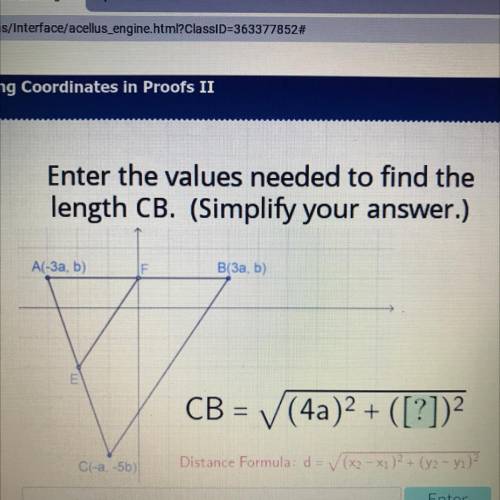 Enter the values needed to find the
length CB. (Simplify your answer.)