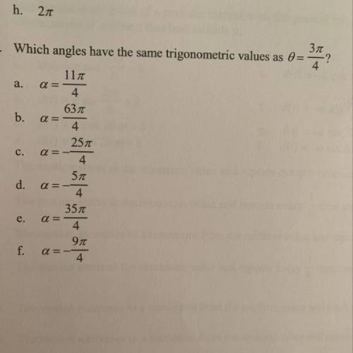 2. Which angles have the same trigonometric values as( picture has question)