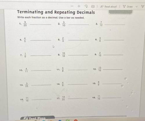 Write each fraction as a decimal Use abar as needed.
Please help! Give me answers!