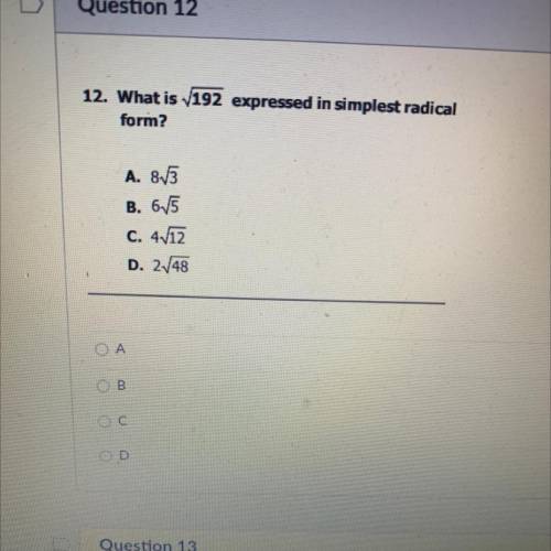 What is √192 expressed in simplest radical form?