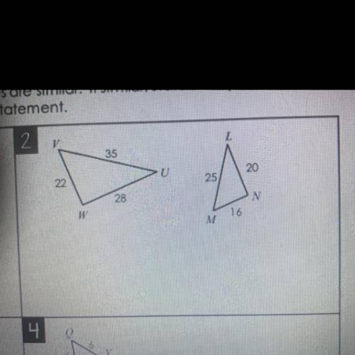 Please Answer

Determine whether the triangles are similar. If similar, state how (AA, SSS, or SAS