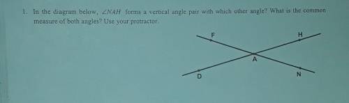 In the diagram below, <NAH forms a vertical angle pair with which other angle? What is the commo