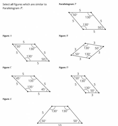 Select ALL figures that are similar to parallelogram P