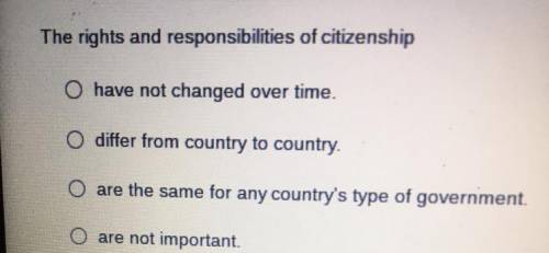 The rights and responsibilities of citizenship

have not changed over time.
differ from country to