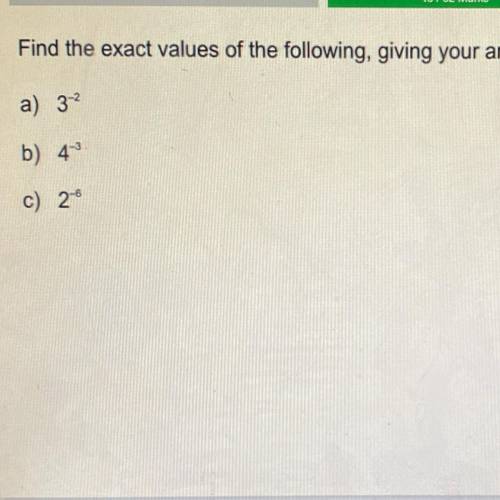Find the exact values of the following, giving your answers as fractions