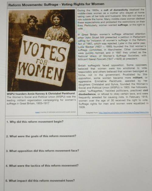 Reform Movements: Suffrage - Voting Rights for Women.have this done correctly for brainliest
