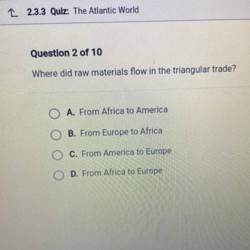 Where did raw materials flow in the triangular trade?