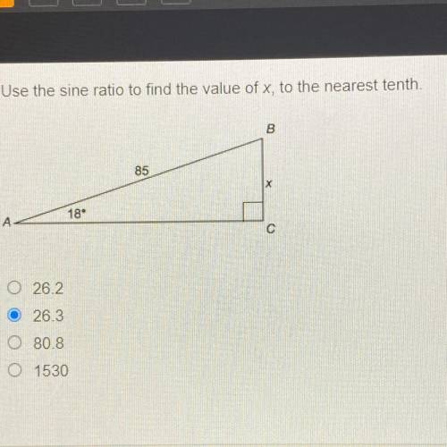 Use the sine ratio to find the value of x, to the nearest tenth.