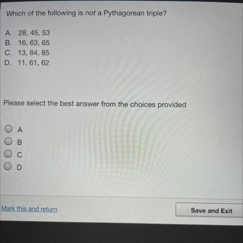 Which of the following is not a Pythagorean triple?