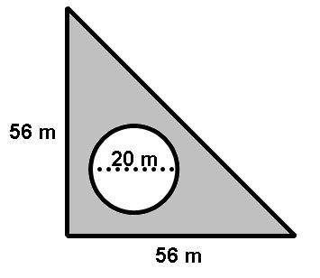 Find the approximate area of the shaded region below, consisting of a right triangle with a circle