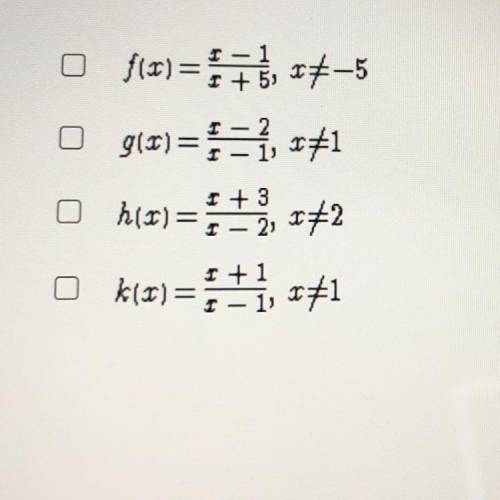 Select all the correct answers
Which functions are the same as their inverse functions?