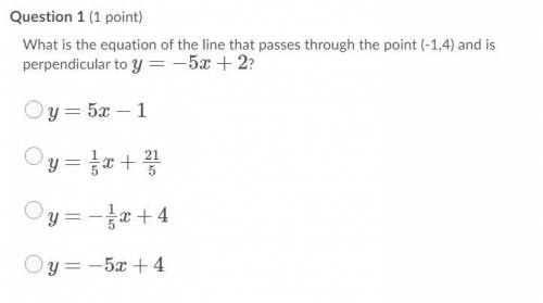 What is the equation of the line that passes through the point (-1, 4) and is perpendicular to y=-5