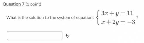 What is the solution to the system of equations {3x+y=11x+2y=−3?