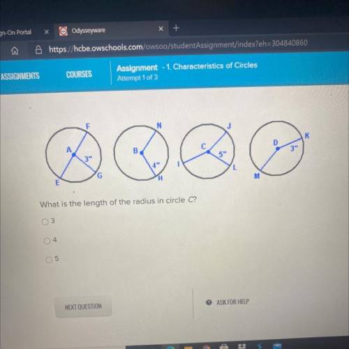 What is the length of the radius in circle C?