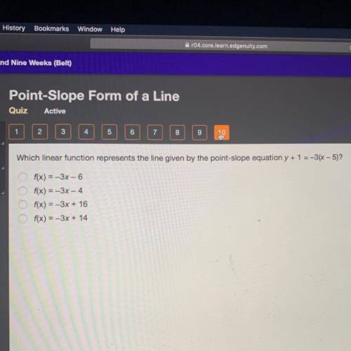 Which linear function represents the line given by the point-slope equation y + 1 =-3(x – 5)?