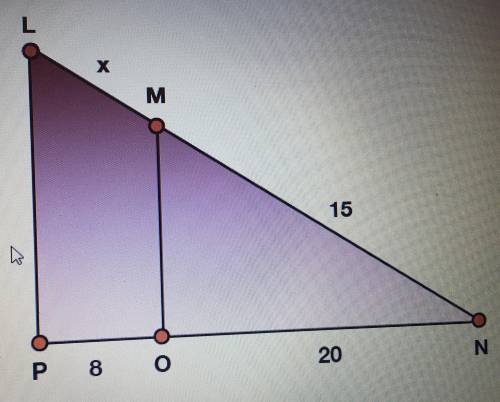 Need help ASAP!!

Find the value of x in the figure below if LP is parallel to MO.
A.) 6 units
B.)