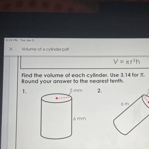 What’s the meaning of pi and how to find the volume of a cylinder. Only do number 1 !!