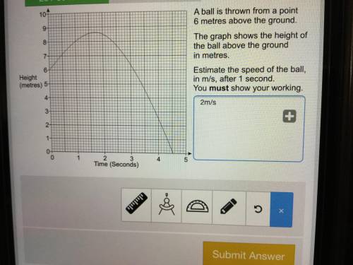 A ball is thrown from a point 6 metres above the ground. The graph shows the height of the bake abo