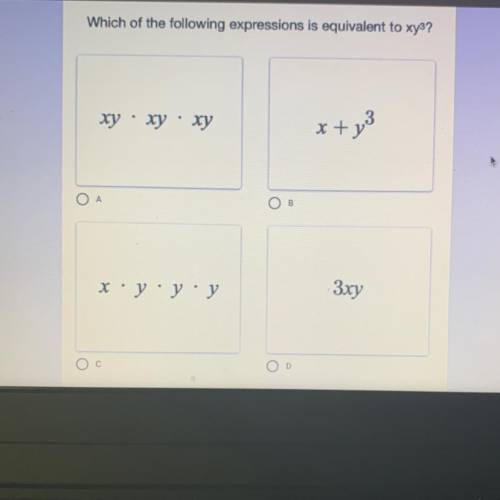 Which of the following expressions is equivalent to xy^3?
(options in the pic)