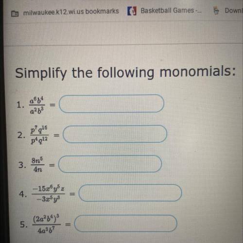 Simplify the following monomials pls