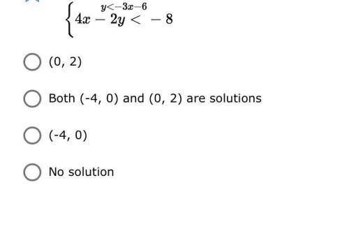 I need help ASAP!!,!

Which of the following would be in the solution set to the system of inequal