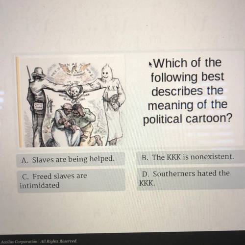 Which of the

following best
describes the
meaning of the
political cartoon?
A. Slaves are being h