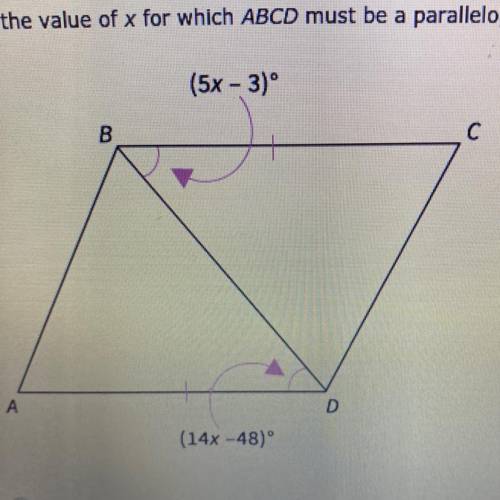 - Find the value of x for which ABCD must be a parallelogram.