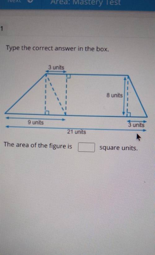 Type the correct answer in the boxThe area of the figure isSquare unitsResetNext