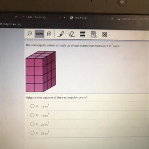 The rectangular prism is made up of unit cubes that measure 1 in each.

What is the volume of the