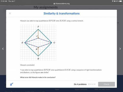 Please help me! Picture is linked! math problem: Hüseyin was able to map quadrilateral

E
F
G
H
EF