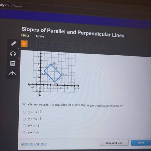 Which represents the equation of a side that is perpendicular to side s?