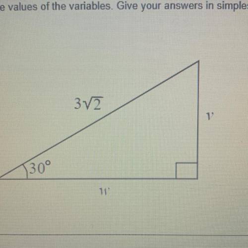 Identify the values of the variables. Give your answers in simplest radical form. 100 points