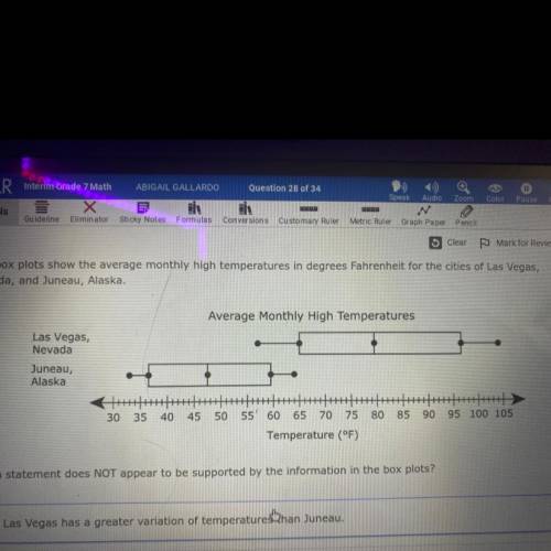 Plzzz i’m in a hurry :The box plots show the average monthly high temperatures in degrees Fahrenhei