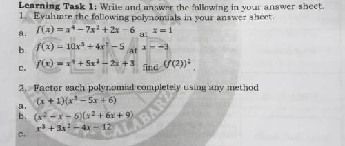 Learning Task 1: Write and answer the following in your answer sheet

1. Evaluate the following po