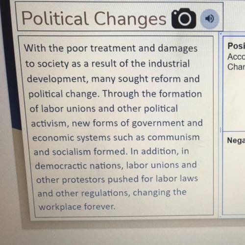 What was the positive effect of political change during the industrial revolution, using the text?