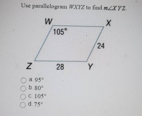 Use parallelogram WXYZ to find m<XYZ