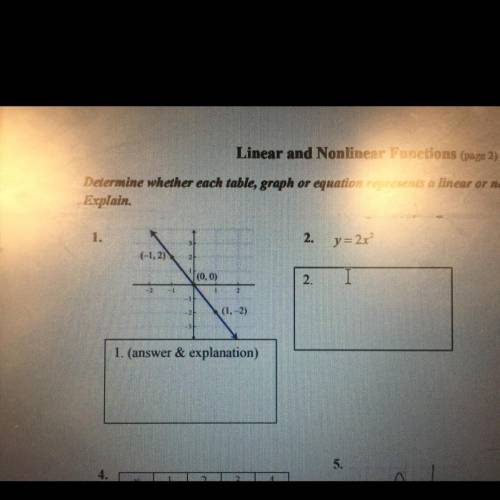 HELPPP Determine whether each table, graph or equation represents a liner or non linear funct