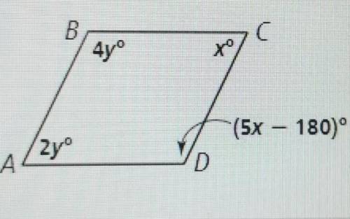 Quadralateral ABCD is a parallelogram. what is the measure of angle ABC?