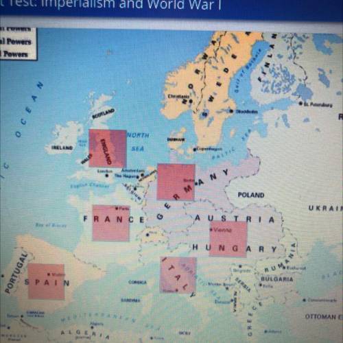 Select the correct locations on the map.

Identify the nations that made up the Triple Alliance.
E
