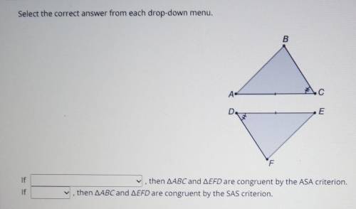 If ______, then ∆ABC and ∆EFD are congruent by the ASA criterion.

If ______, then ∆ABC and ∆EFD a