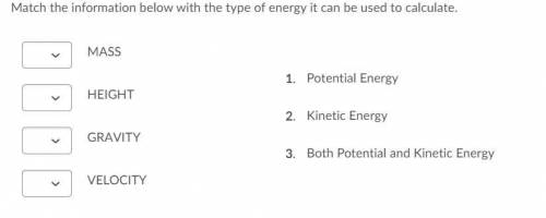 Match the information below with the type of energy it can be used to calculate.

Words to fill th