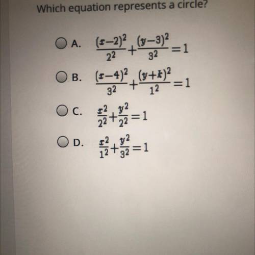 Select the correct answer.
Which equation represents a circle?