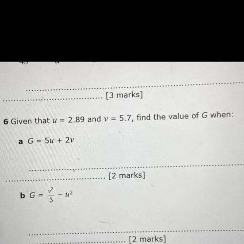 Given that u = 2.89 and v = 5.7, find the value of G when:
a G = 5u + 2y