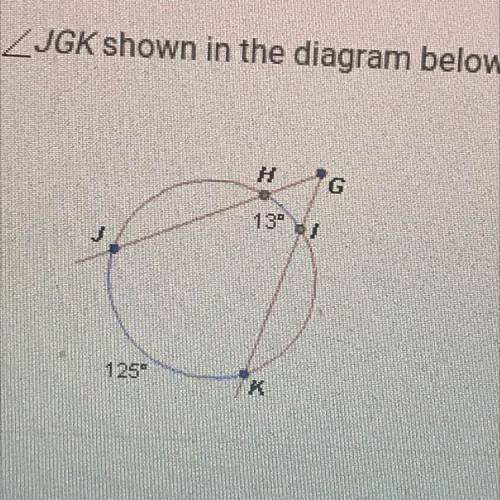 What is the measure of JGK shown in the diagram below?
A. 56
B. 112
C. 138
D. 69