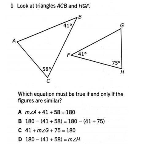 Please answer correctly, thank you.

Look at triangles ACB and HGF. Which equation must be true if