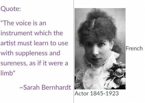 Read the quote by the French Actor Sarah Bernhardt. What metaphor does she use to describe the voic