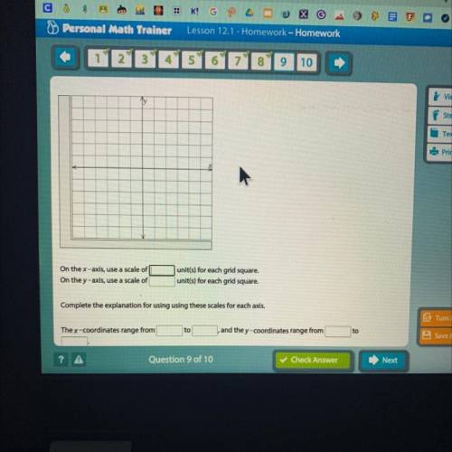 Choose scales for the coordinate plane shown so that you can graph the points J(3, 30), K (3, 20),