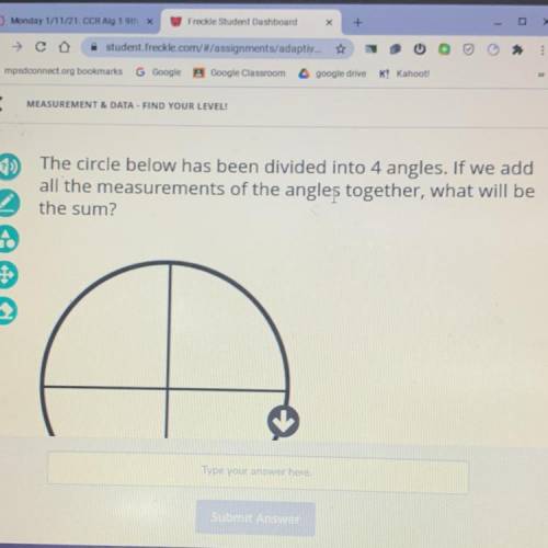 The circle below has been divided into 4 angles. If we add all the measurements of the angles toget