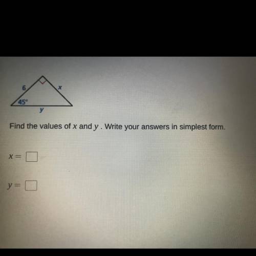 Find the values of x and y. Write your answers in simplest form