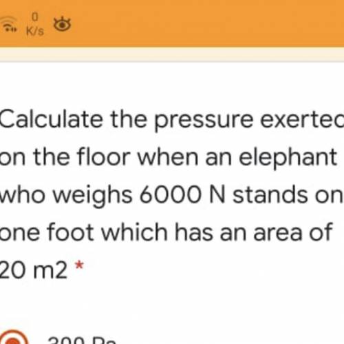 Calculate the pressure exerted on the floor when an elephant who weighs 6000 N stands on one foot w